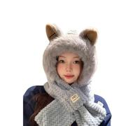 MILLEVIBE Scarf Hat with Fox Ears - Women's Winter Hooded Cozy Bear Hoodie for Cold Weather - Ultimate Warmth, Gray, One Size