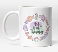 Millhouse Prints Art is My Therapy Mug, Pastel Artist Gift, Creative Craft Lover Coffee Cup, Whimsical Art Teacher, Present for Painter