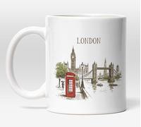 Millhouse Prints Ceramic Mug, London Skyline Theme, Coffee Tea, Travel Souvenir, 11oz, White, Microwave Safe