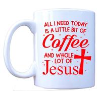 Millhouse Prints Coffee and Jesus Mug - Christian Ceramic Coffee Cup with Inspirational Red Text - Faith-Based Morning Drinkware - 11oz