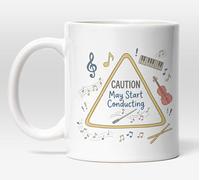 Millhouse Prints Conductor Mug, Funny Music Teacher Gift, Caution May Start Conducting Coffee Cup, Orchestra Director Present, Musician Gift