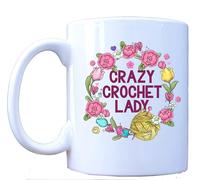 MILLHOUSE PRINTS Crazy Crochet Lady Mug - Knitting & Crochet Gifts - Yarn Lover Present - Crafters Coffee Cup - 11oz Ceramic