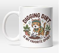 Millhouse Prints Digging Dirt is My Favorite Sport Mug - Funny Gardening Coffee Cup - Cute Cat with Shovel Design - 11oz Ceramic