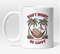 Millhouse Prints Don't Worry Be Cappy Mug - Relaxed Capybara Tropical Vibes - Chill Animal Coffee Cup - 11oz Ceramic