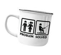 Millhouse Prints Enamel Tin Mug -Problem Solved - Funny Fishing, Camping Mug