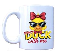 Millhouse Prints Funny Duck Mug - Don't Duck with Me Coffee Cup - Cute Design with Bow & Shades - Bold Humor Mug for Women, Sarcastic Animal Lover Cup, 11oz White Ceramic