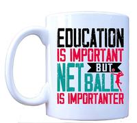 MILLHOUSE PRINTS Funny Netball Mug - Education is Important But Netball is Importanter - Netball Player Gift - Sports Coffee Cup - 11oz White Ceramic Mug