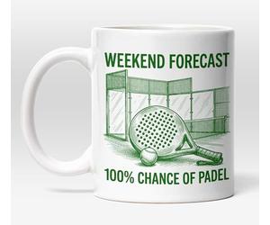 Millhouse Prints Funny Padel Mug - 11oz Ceramic Coffee Cup, Weekend Forecast Design for Padel Lovers