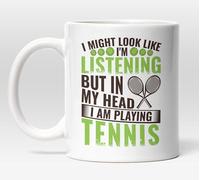 MILLHOUSE PRINTS Funny Tennis Mug, Tennis Lover Gift, Thinking About Tennis Themed Coffee Mug