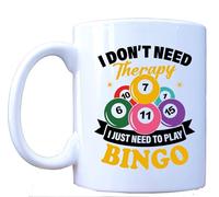 Millhouse Prints I Don’t Need Therapy I Just Need to Play Bingo Mug - Funny Bingo Lover Coffee Cup - Colorful Ball Design Ceramic Drinkware