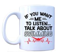 MILLHOUSE PRINTS If You Want Me to Listen Talk About Swimming Mug - Funny Swimmer Coffee Mug with Heartbeat Graphic - Swim Life Ceramic Cup - 11oz