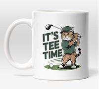 Millhouse Prints It's Tee Time - Funny Golf Lover Coffee Cup - Golfing Cat Design - 11oz Ceramic