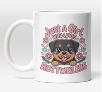 Millhouse Prints Just A Girl Who Loves Rottweilers Mug - Kawaii Rottweiler Coffee Cup - Dog Breed Lover - 11oz Ceramic