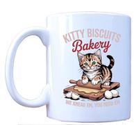 MILLHOUSE PRINTS Kitty Biscuits Bakery Mug - Cute Cat Kneading Coffee Cup - Funny Feline Humor Ceramic Drinkware