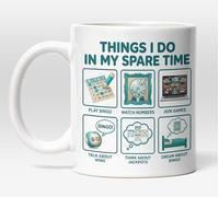 Millhouse Prints Things I Do in My Spare Time Bingo Mug - Funny Bingo Lover Coffee Cup - Blue Jackpot Obsession Design - 11oz Ceramic