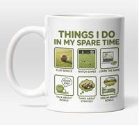 Millhouse Prints Things I Do in My Spare Time Bowls Mug - Funny Bowls Player Coffee Cup - Green Lawn Bowls Obsession Design - 11oz Ceramic