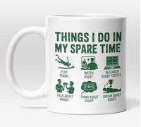 Millhouse Prints Things I Do in My Spare Time Rugby Mug - Funny Rugby Player Coffee Cup - Green Sport Obsession Design - 11oz Ceramic