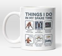 Millhouse Prints Things I Do in My Spare Time Wrestling Mug - Wrestling Fan Coffee Cup - Pro Wrestler Moves - 11oz Ceramic