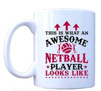 Millhouse Prints This is What an Awesome Netball Player Looks Like Mug, 11oz White Ceramic Sports Mug, Netball Design with Player Silhouettes