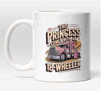 Millhouse Prints Trucker Princess 18 Wheeler Theme, Ceramic Mug, 11 Fluid Ounces, White, Dishwasher and Microwave Safe, Gift for Women Truck Drivers