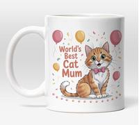 Millhouse Prints World's Best Cat Mum Mug - Celebration Orange Tabby Coffee Cup - Cat Lover - 11oz Ceramic