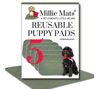 Millie Mats 5-Pack Washable Training Puppy Pads for Small Dogs and Cats, Use on 24-inch Crate, Chair Pad, Travel Carrier Liner. Incontinent & Bedwetting aid for senior or sick dogs and cats.