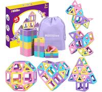MilliGlee Magnetic Building Blocks - 48PCS Magnetic Tiles with Storage Bag for Kids Aged 3-12