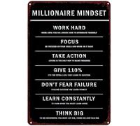 Millionaire Mindset 7 Rules Wall Art Vintage Tin Signs,Motivational Inspirational Wall Art Positive Quotes Home Decor Tin Painting for Home Bar Pub Cafe Farm Room Posters 30x40cm
