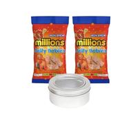 Millions Iron Brew Jelly Babies 2 x 150g Bags and TinTastic Refillable Silver on-the-Go Travel Tin