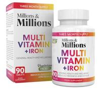 Millions & Millions Multivitamin + Iron Supplement for Men & Women - 90 Easy to Swallow Tablets - General Health and Wellbeing Support - Vegetarian Friendly - 3 Month Supply