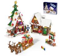 Millionspring Christmas Village Building Kit with Led Lights,Santa Claus Snowman and Reindeer, for Kids Boyfriends Adults and Families 1418PCS