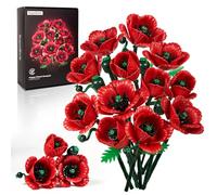 Millionspring Red Poppy Bouquet Building Set Artificial Flowers Gifts for Her on Birthday, Anniversary, Valentine's Day, Mother's Day, Christmas, Home Décor