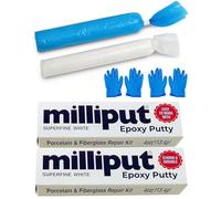 Milliput Epoxy Putty Modeling Paste - Porcelain and Fiberglass Repair Kit - Superfine White Sculpting Clay for Adults, 2 Pack with Gloves - For Fiberglass Bathtub Chip and Ceramic Tile Repairs