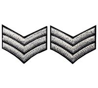 Millitary Uniform Chevrons Sergeant Stripes Army Embroidered Arms Emblem Iron On Sew On Shoulder Patch, Silver, 2 Pcs