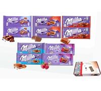 Millka HAMPER Box 1 kg I 10 Chocolate Bars of 100g I 5 Different Millka Varieties Chocolate Gift Box Hamper Assorted Flavours Great for Christmas Gifts, & Parties (5x 2 Assorted Millka Flavours)