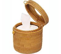 Milltrip Round Rattan Tissue Box Cover, Decorative Woven Wicker Tissue Holder, Paper Holder Organizer for Living Room Office Restaurant