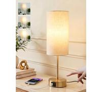 MILLUXXi Bedside Lamps, Touch Control Table Lamp 3-Way Dimmable Small Lamp with USB C Charger Beige Fabric Shade LED Small Nightstand Warm White for Bedroom Living Room, Gold