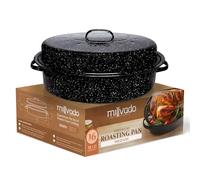 Millvado Granite Roasting Pan, 10 lb Capacity Turkey Roasting Pan with Lid, 16" Granite Oven Roaster Oval Shaped Speckled Enamel on Steel Cookware