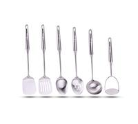 Millvado Stainless Steel Kitchen Utensil Set, Cooking Utensils, Set of 6 Kitchen Tools, Solid Spoon, Slotted Spoon, Solid Turner, Slotted Turner, Soup Ladle, Potato Masher, Dishwasher Safe