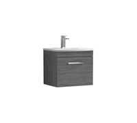 Millwich Contemporary 1 Drawer Wall Hung Vanity Unit with Curved Basin, Anthracite Woodgrain, 500mm
