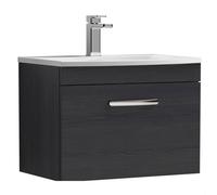 Millwich Contemporary 1 Drawer Wall Hung Vanity Unit with Curved Basin, Charcoal Black, 600mm