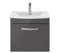 Millwich Contemporary 1 Drawer Wall Hung Vanity Unit with Curved Basin, Gloss Grey, 500mm