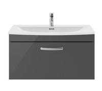 Millwich Contemporary 1 Drawer Wall Hung Vanity Unit with Curved Basin, Gloss Grey, 800mm