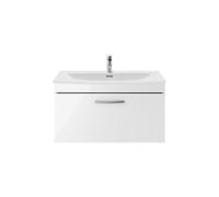 Millwich Contemporary 1 Drawer Wall Hung Vanity Unit with Curved Basin, Gloss White, 800mm