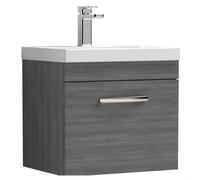 Millwich Contemporary 1 Drawer Wall Hung Vanity Unit with Thin Edge Basin, Anthracite Woodgrain, 500mm