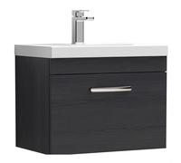 Millwich Contemporary 1 Drawer Wall Hung Vanity Unit with Thin Edge Basin, Charcoal Black, 600mm
