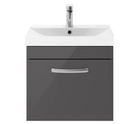 Millwich Contemporary 1 Drawer Wall Hung Vanity Unit with Thin Edge Basin, Gloss Grey, 500mm