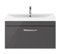 Millwich Contemporary 1 Drawer Wall Hung Vanity Unit with Thin Edge Basin, Gloss Grey, 800mm