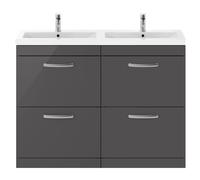 Millwich Contemporary 2 Door 2 Drawer Floor Standing Vanity Unit with Basin, Gloss Grey, 1200mm