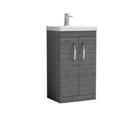 Millwich Contemporary 2 Door Floor Standing Vanity Unit with Thin Edge Basin, Anthracite Woodgrain, 500mm